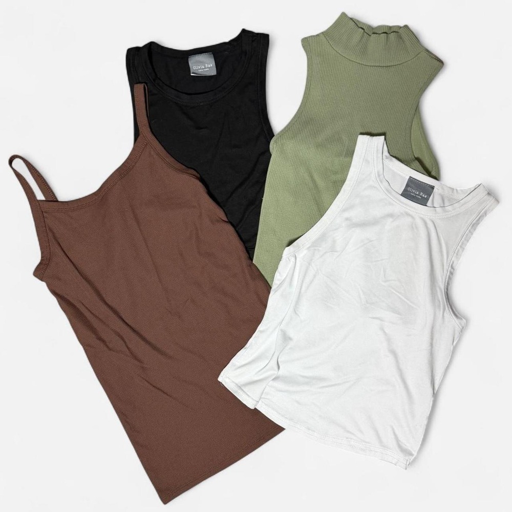 Olivia Rae No Boundaries Minimalist Fall Tank Top Bundle 4pc Black White Green S